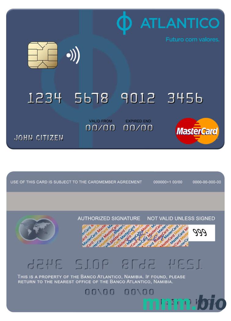 Namibia Banco Atlantico przykład karty mastercard w formacie PSD